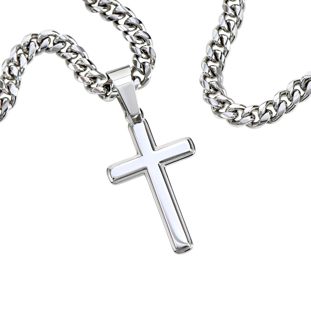 Jewelry "Have Faith" | Cuban Link Chain With Artisan Cross | Personalized Engraving.