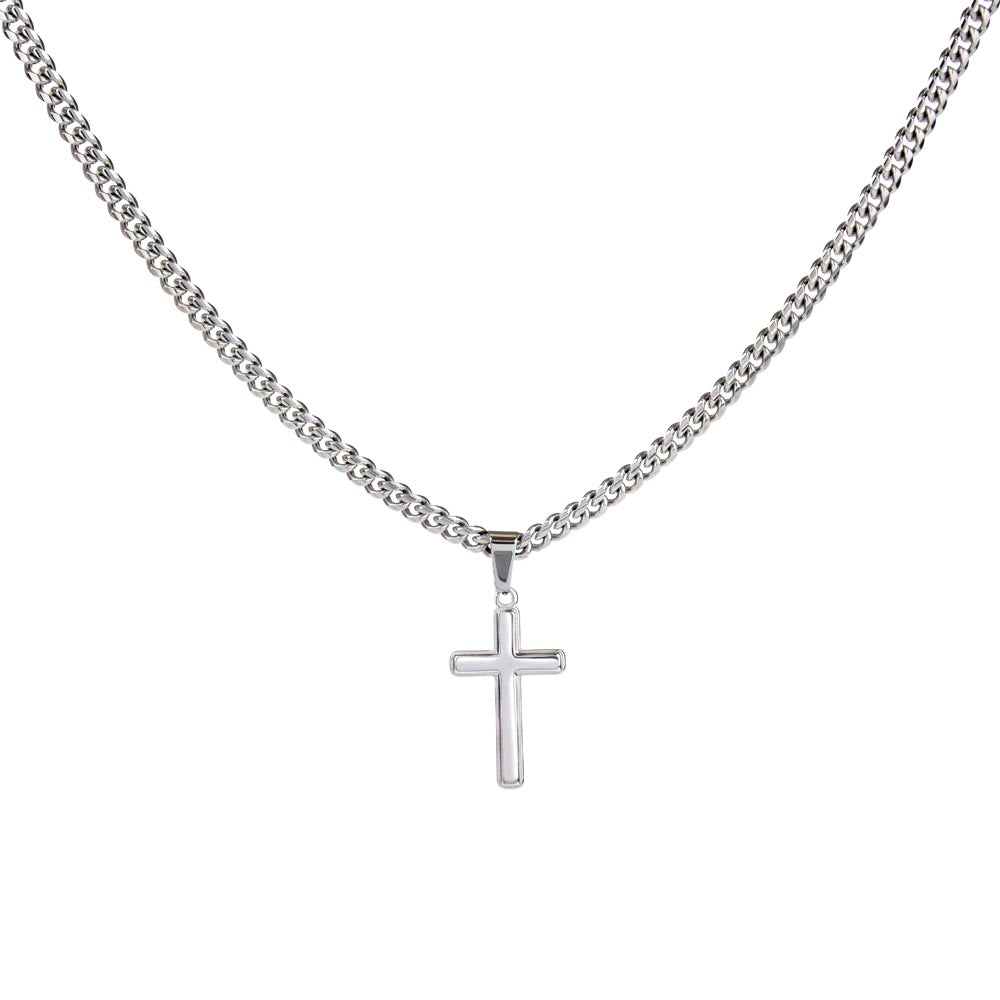 Jewelry "Have Faith" | Cuban Link Chain With Artisan Cross | Personalized Engraving.