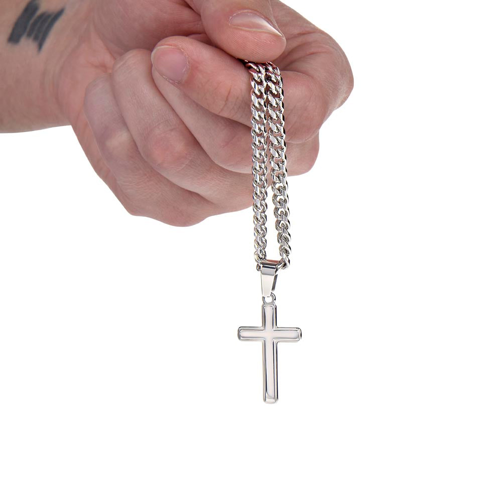 Jewelry "Have Faith" | Cuban Link Chain With Artisan Cross | Personalized Engraving.