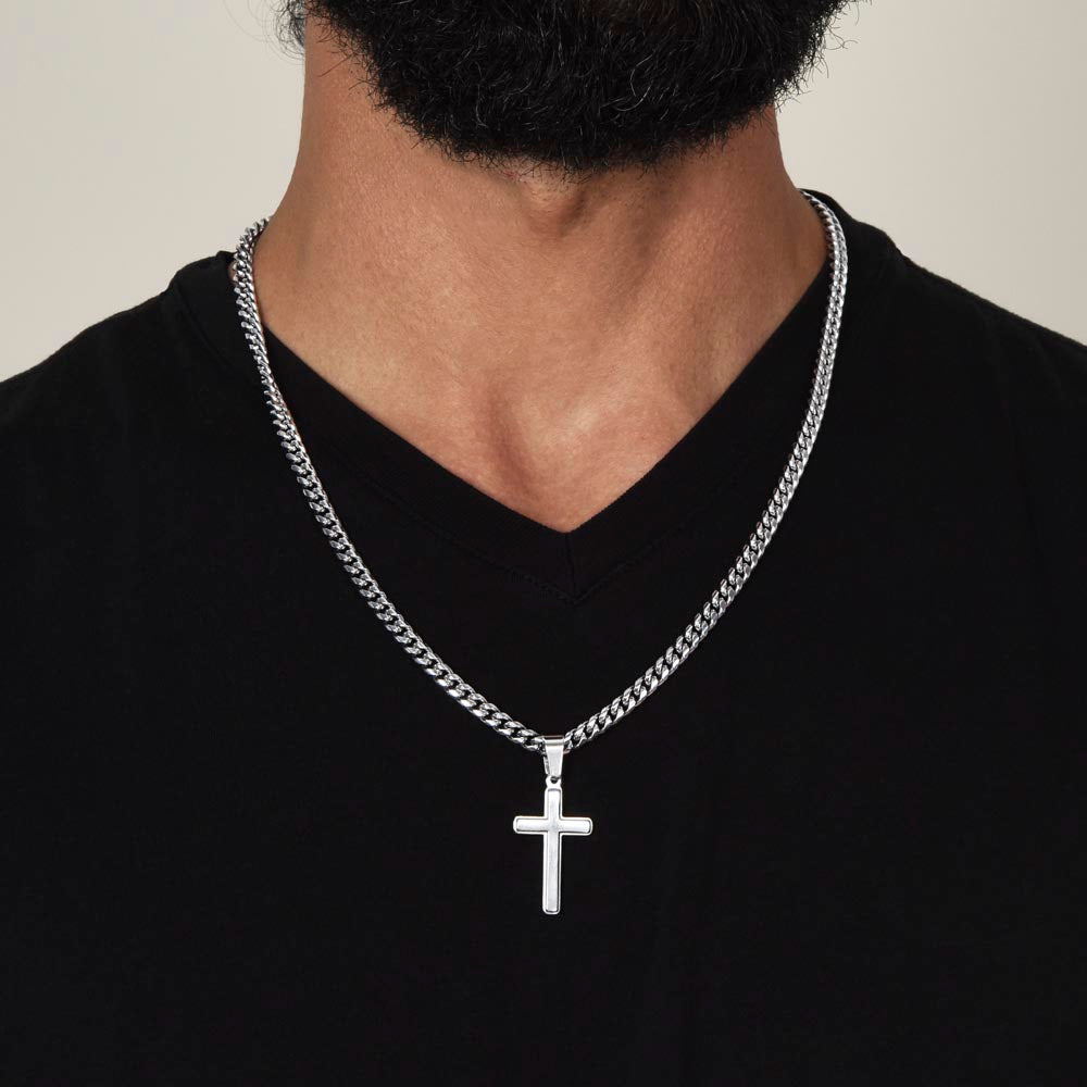 Jewelry "Have Faith" | Cuban Link Chain With Artisan Cross | Personalized Engraving.