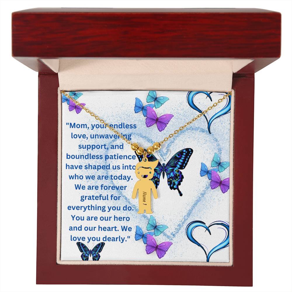 "Personalized Engraved Kids Charmed Necklace: Custom Child-Shaped Pendants with Names"